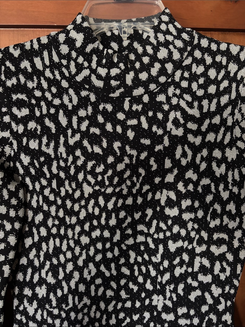 Michael Kors Black & Silver Animal-Print Long Bell Sleeve Dress - Picture 2 of 7
